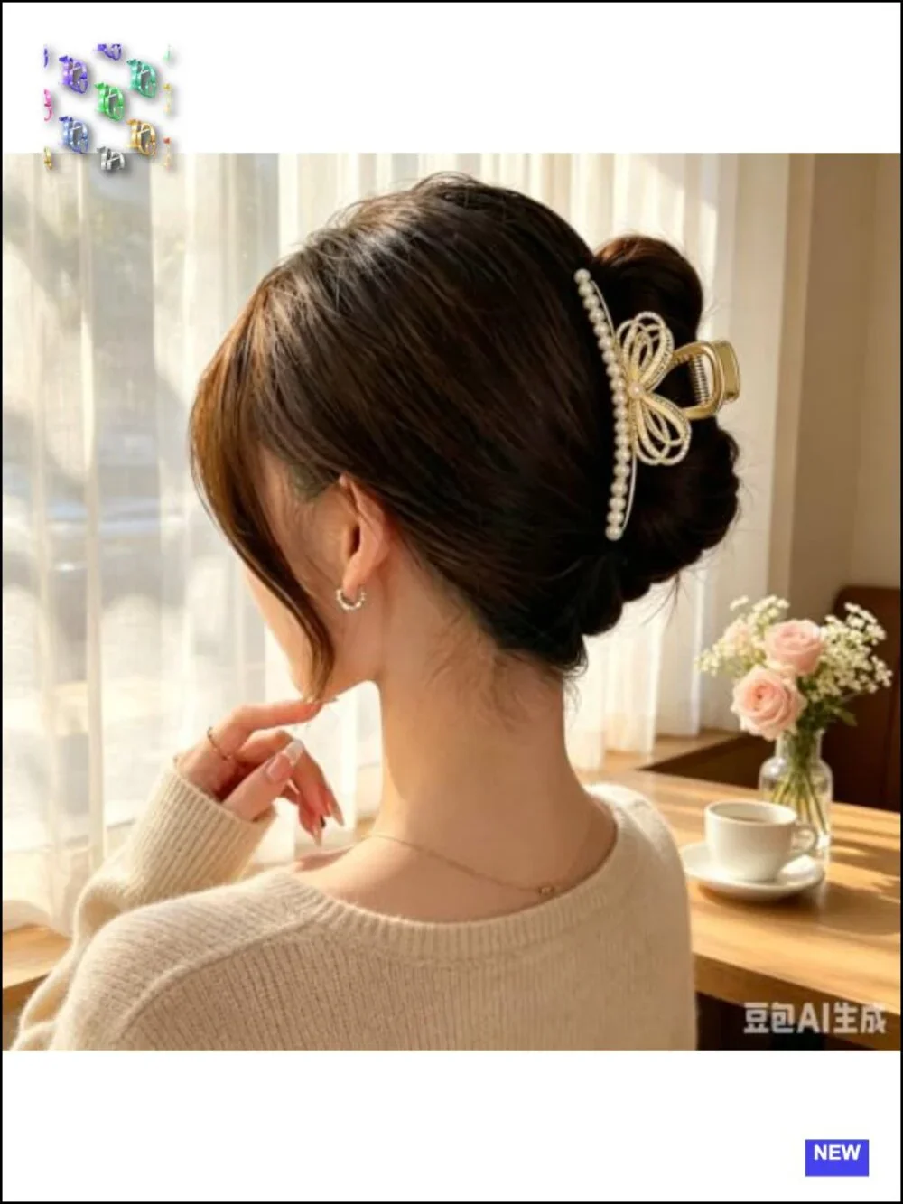 Large Non-Slip Strong Hold Pearl Alloy Hair Claw Clips, Trendy Styling Hair